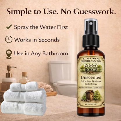 Unscented Pre-Poop Toilet Spray – Stops Odor Before It Starts, Bathroom Odor Eliminator for Toilet, 4 oz (200+ Uses) Travel, Home & Work
