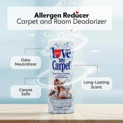 6 Love My Carpet | Carpet Deodorizer & Freshener Powder | 17 oz Pet Odor Eliminator for Strong Odor & Pet Urine | ALLERGEN REDUCER | Safe for Homes with Pets