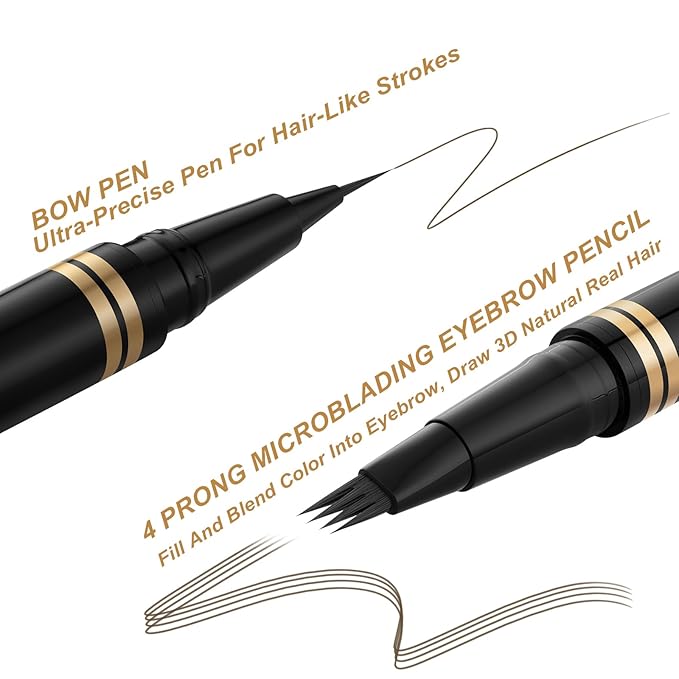 Eyebrow Pen Makeup Kit, with 4 Tip Waterproof Microblading Eyebrow Pencil, Eyeliner, Eyebrow Pomade and Dual-ended Eyebrow Brush, Brow Pencil Eyebrow Kit for Natural Looking - Ash Brown