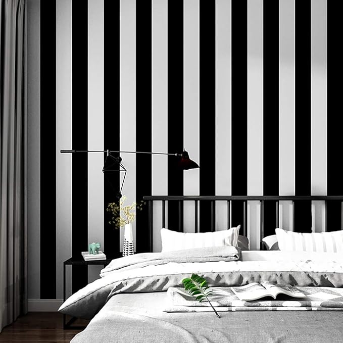 Guvana Striped Peel and Stick Wallpaper Black and White Self-Adhesive Wallpaper 394"x17.7" Removable Contact Paper Waterproof Wall Paper for Livingroom Cabinets Shelves Drawer Liner Decor Vinyl Roll