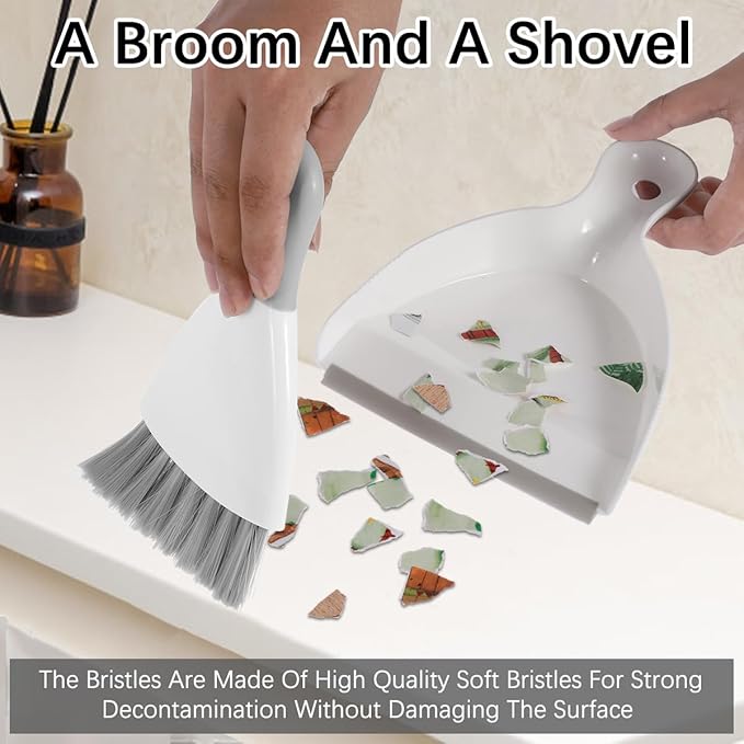 Mini Dustpan and Brush Set Portable Table Top Cleaning Brush and Dustpan Set Dining Table Crumb Sweeper with Soft Bristles Multipurpose Desktop Keyboard Cleaning Tools for Home Office (2, Gray)
