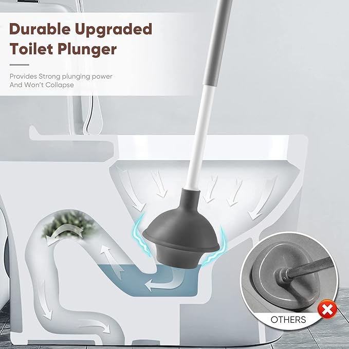 Eyliden Toilet Plunger and Brush, 2 in 1 Toilet Bowl Brush Plunger Set with Holder, Bathroom Cleaning Tools Combo with Caddy Stand, Nylon Bristles, Shatter-Resistant Plastic, White