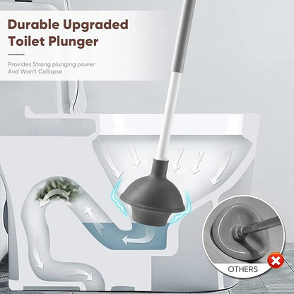 Eyliden Toilet Plunger and Brush, 2 in 1 Toilet Bowl Brush Plunger Set with Holder, Bathroom Cleaning Tools Combo with Caddy Stand, Nylon Bristles, Shatter-Resistant Plastic, White