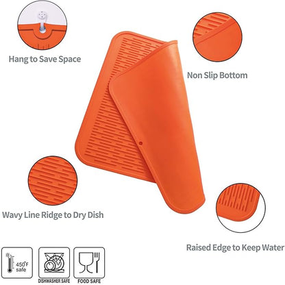 MicoYang Silicone Dish Drying Mat for Multiple Usage,Easy clean,Eco-friendly,Heat-resistant Silicone Mat for Kitchen Counter or Sink,Refrigerator or Drawer Liner Orange XL 18 inches x 16 inches