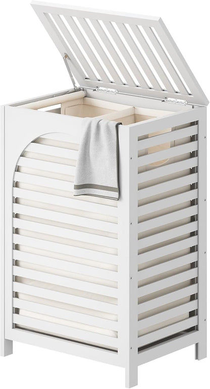 FILWH Laundry Hamper with Lid (16.9 * 13 * 26.5inches) Large Bamboo Laundry Bin Basket 85L Clothes Hamper with 1 Removable Bag Storage baskets for Bathroom (White)