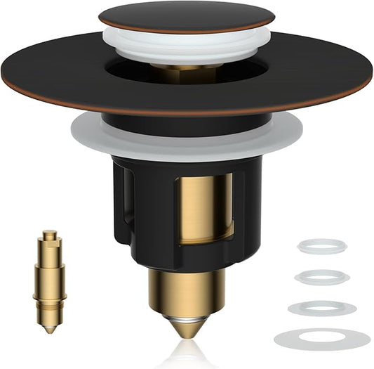 iFealClear Metal Universal Bathroom Sink Stopper, Upgraded Stainless Steel Sink Drain Strainer for 1.1''~2.36" Basin Pop Up Drain Strainer, Anti-Clogging Filter Basket, Oil Rubbed Bronze