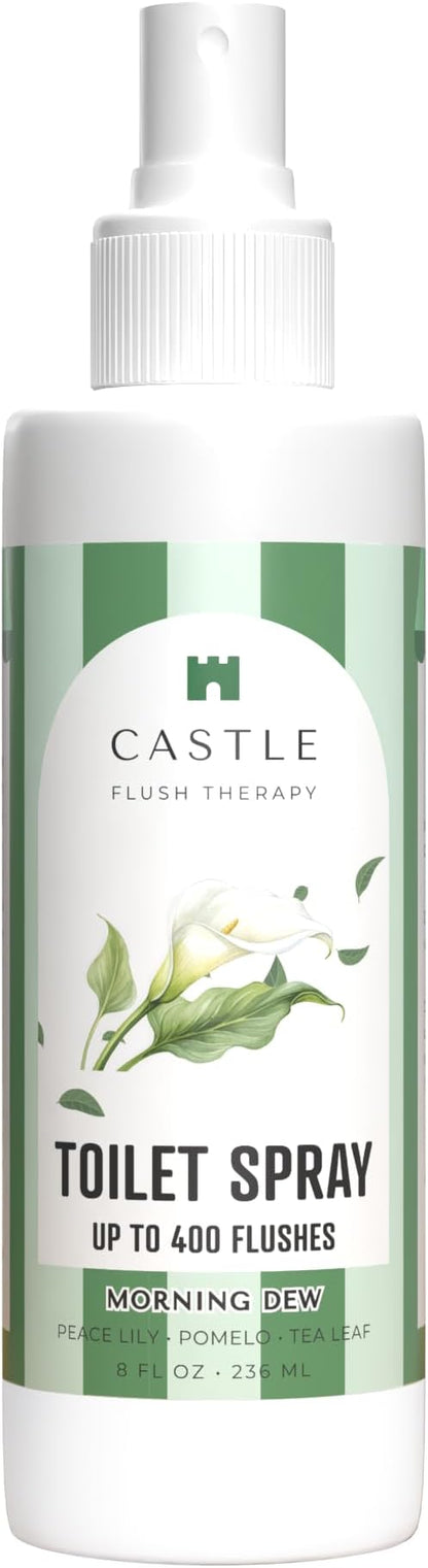 Castle Flush Therapy Toilet Spray for Poop Morning Dew Flush Therapy 8oz Made in USA- Poop Spray for Toilet Freshener Odor Block Flush Safe Oil Scent Fresh Bathroom Home Travel Family Daily Use