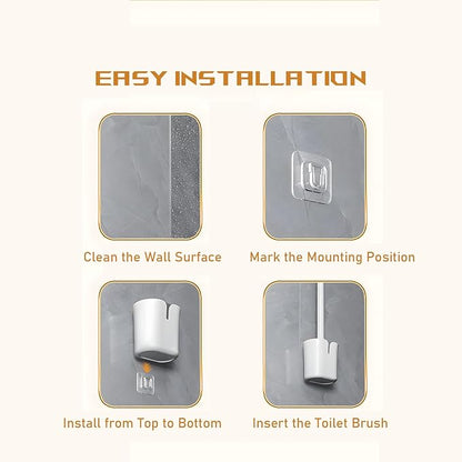 Silicone RV Toilet Bowl Brush and Holder Set, Wall Mount Camper Toilet Brush for Travel Trailer/Camper Bathrooms, Convenient for Cleaning Toilet and Cracks. (Gray-White)
