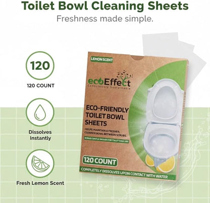 ecoEffect™ Toilet Bowl Cleaner Sheets | 120 Cleans | Natural | Quick Dissolve | Deodorizing Citrus Scent | Biodegradable | Septic Safe | Eco-Friendly | NO PLASTIC