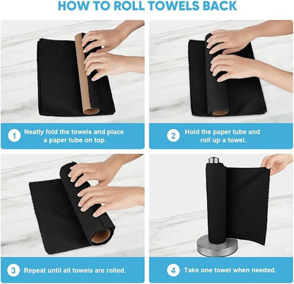 AIDEA Microfiber Cleaning Cloth 330 Sheets 6 Roll, Black Microfiber Towels for Cars, Shop Rags Washable, Cleaning Rags Reusable Paper Towels for Automotive, Mechanic, Workshops, House, 11×9"
