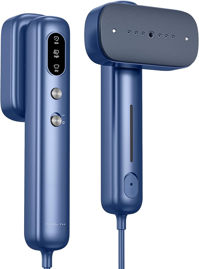 Portable Clothes Steamer Handheld for Travel, 110-230V Dual Voltage, 2in1 Mini Steamer & Iron for Clothes, 30s Fast Heat Up, Compact for Home, Office & Travel, Blue