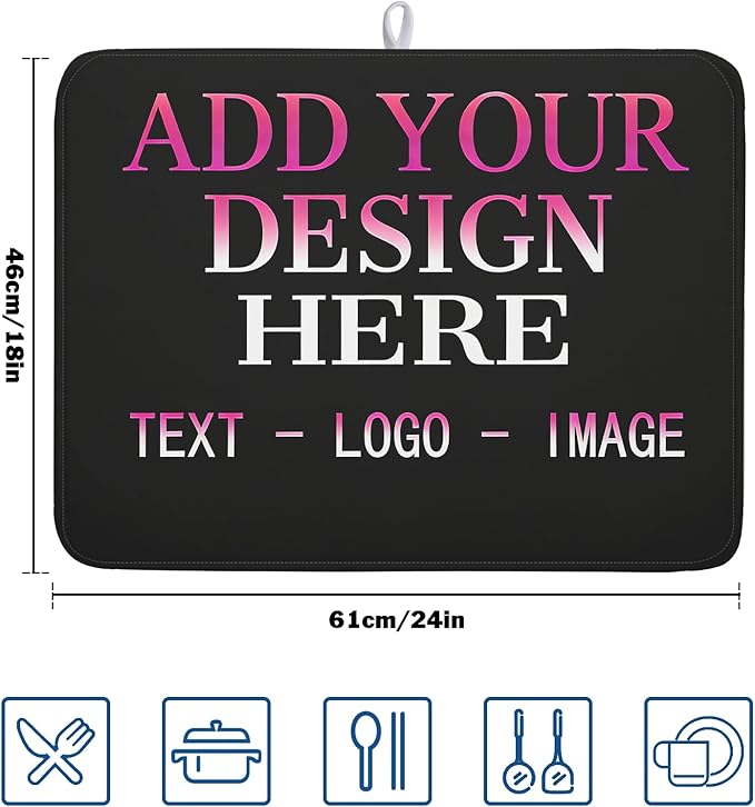 Custom Personalized Dish Drying Mat 18x24 Inch Customized Drying Mats with Picture Text for Kitchen Counter Custom Image Microfiber Absorbent Dishes Pad for Travel Festivals Family Memories Home Decor