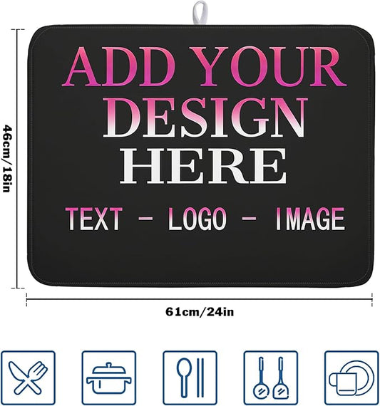 Custom Personalized Dish Drying Mat 18x24 Inch Customized Drying Mats with Picture Text for Kitchen Counter Custom Image Microfiber Absorbent Dishes Pad for Travel Festivals Family Memories Home Decor