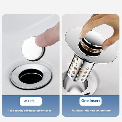 Push Button Sink Drain Stoppers With Odor Prevention And Hair Catcher Steel Bathroom Basin Filter For Not Clogging Not Odor Popup Drain Stoppers