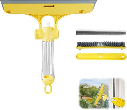 4 in 1 Window Cleaning Scraper Tool Kit, TPR Squeegee with Sprayer Bottle, Multifunctional Window Cleaning Tool, Detachable Brush, for Car, Home, Kitchen Windows (Yellow)