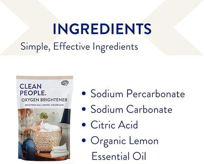 The Clean People Oxygen Brightener Stain Remover | Bleach Alternative, Simple Ingredients, Brightens Dull Whites AND Colors | 79 oz