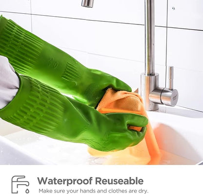Dishwashing gloves 2 Pairs for kitchen,Rubber cleaning gloves,Long dish gloves reuseable.