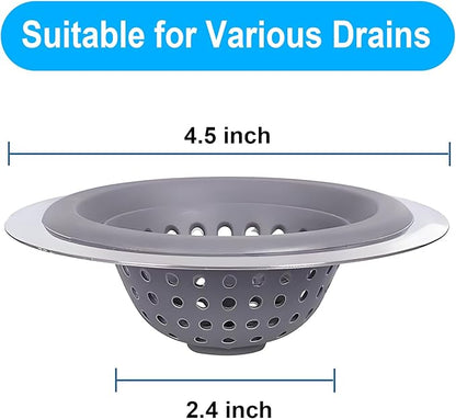 2 Pack Kitchen Sink Drain Strainer Silicone Stainless, Drain Protector,Prevent Clogging, Large Wide Rim 4.5 inch Diameter, Tools Home Improvement (Gray)