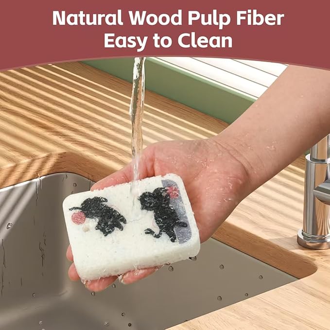 Wood Pulp Cotton Dish Washing Kitchen Scrubber, 4 Pack Reusable Cleaning Wood Pulp Cotton Multipurpose Scratch-Free Sponges,Water Absorbent and Fast Drying,Suitable for Dishes, Fruit, Vegetable