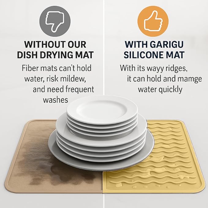 Silicone Drying Mat 16 × 12 – Yellow Tan Non-Slip Sink Mat for Kitchen Counter, Heat-Resistant Food-Grade Dish Pad, Easy-Clean Multipurpose Drawer Liner (Yellow Tan, 16" x 12")