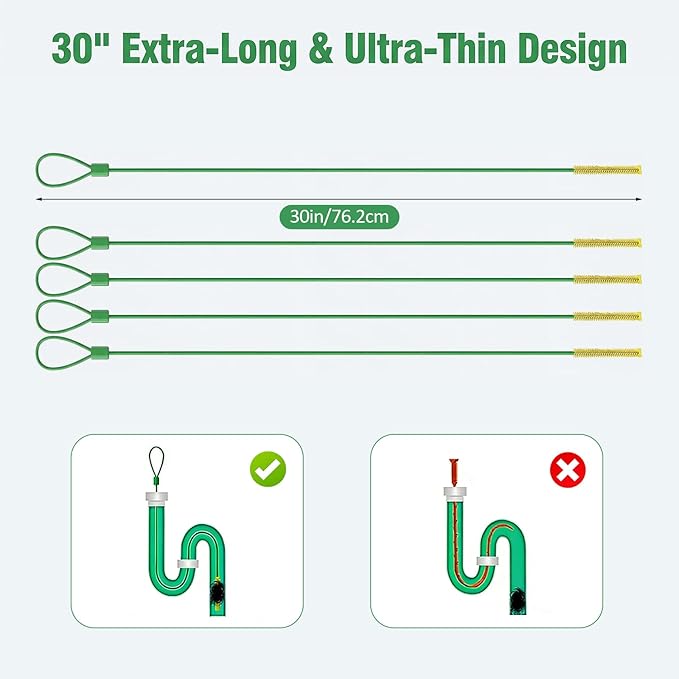 Collection 5 Pack 30 Inch Drain Snake Hair Clog Remover - Flexible Anti-Break Sink Snake with Nylon Layer, Swift Drain Cleaner Tool for Shower, Bathroom Sink, Bathtub Drains