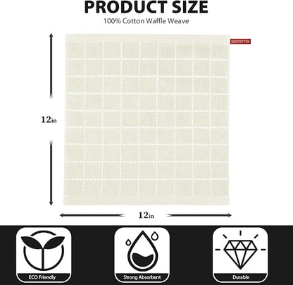 Nialnant 6 Pack Dish Cloths for Washing Dishes, 100% Cotton Reusable Cleaning Rag,Ultra Soft Absorbent, Quick Drying Dish Towels for Kitchen,12x12 Inches Beige
