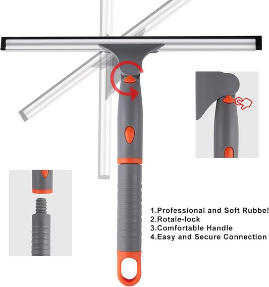 All Purpose 10 inch Shower Squeegee with 2pcs Rubber Wiper Blade Window Squeegee Soft Safe to Clean Shower Door Bathroom Car Windshield Glass Mirrors