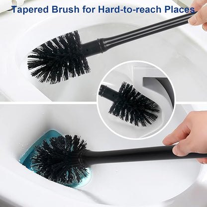 CELOX Toilet Bowl Brush and Holder, Compact Toilet Brush with Breathable Ventilation Stand Base, Bathroom Cleaning Kit, Black, 2 Set