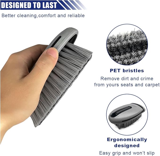 Carpet and Upholstery Cleaning Brush, Hanging Hole Car Cleaning Brush, Leather Seat Brush, Car Detailing Carpet Brush for Car Interior and Home, Fits Scrubbing Couch, Clothes, Tile (Gray)