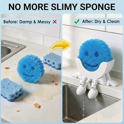 Creative Hanging Sponge Holder with Drainage/Traceless Glue, 3D Printing Countertop Funny Sponge Holders for Kitchen Sink, Keeps Your Sponge Dry & Smiling, for Scrub Daddy Holder (1, White)