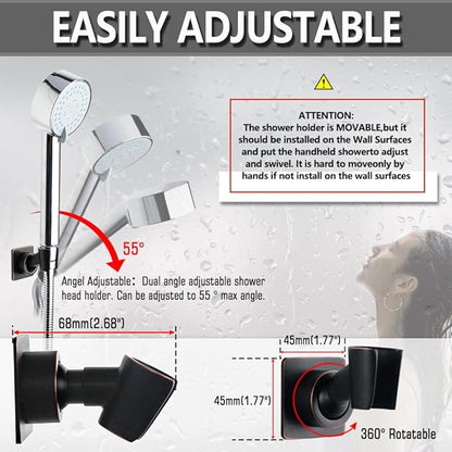Shower Head Holder Adjustable Handheld Shower Head Bracket Adhesive Shower Wall Mount Holder Brass Shower Wand Holder Oil-Rubbed Bronze, Glue Installation