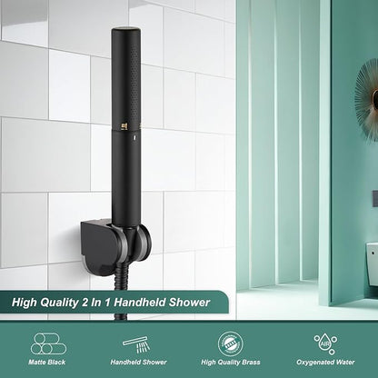 Heyalan Brass 2 in1 Hand Shower and Sprinkler - High Pressure Handheld Shower Wand with Hose and ABS Holder, Matte Black