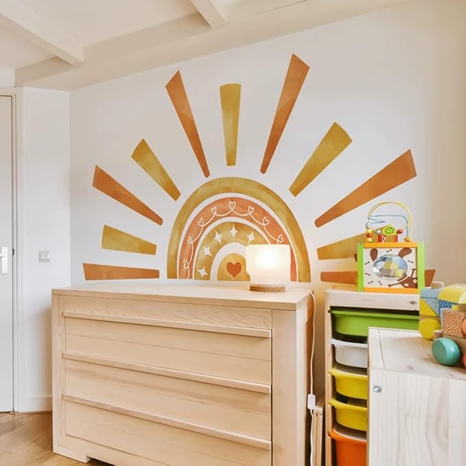 Wall Stickers Decals Kids Peel and Stick Removable for Nursery Kids Bedroom Living Room décor Boys Playroom (Sun Rainbow)