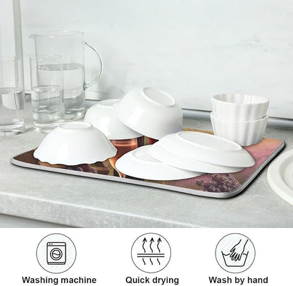 Red Wine Glasses Dish Drying Mat Absorbent Kitchen Pads for Counter Kitchen Dish Dryer 18 x 24 Mat under Dish Drainer