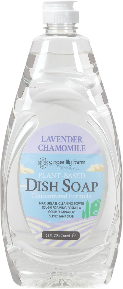 Ginger Lily Farms Botanicals Plant-Based Liquid Dish Soap, Concentrated Formula with Max Grease Cleaning Power, Cruelty-Free, Lavender Chamomile Scent, 24 Fl Oz (Pack of 8)