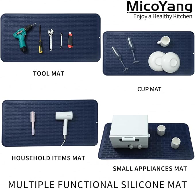 MicoYang Silicone Dish Drying Mat for Multiple Usage,Easy clean,Eco-friendly,Heat-resistant Silicone Mat for Kitchen Counter or Sink,Refrigerator or Drawer Liner Navy Blue 5XL 36inches x 18inches