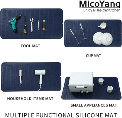MicoYang Silicone Dish Drying Mat for Multiple Usage,Easy clean,Eco-friendly,Heat-resistant Silicone Mat for Kitchen Counter or Sink,Refrigerator or Drawer Liner Navy Blue 5XL 36inches x 18inches