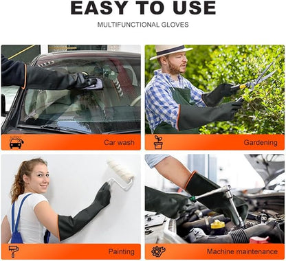 Heavy Latex Chemical Resistant Gloves - Reusable Long Rubber Dishwashing Gloves with Forearm Protection for Men - Waterproof, Industrial Safety Gear, Acid & Alkali Resistant, Oil-Proof，22“XL,1 Pair