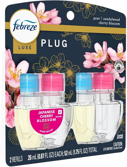 Febreze Plug In Air Freshener, Odor-Fighting Scented Oil Refill, Japanese Cherry Blossom, 2 Refill