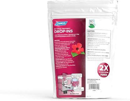 Camco TST MAX RV Toilet Treatment Drop-INs - Control Unwanted Odors & Break Down Waste and Tissue - Safe Septic Tank Treatment - Hibiscus Breeze Scent, 15-Pack (41600)