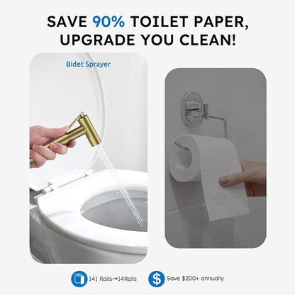 Arofa Built-in Hot and Cold Handheld Bidet Sprayer for Toilet, Gold Warm Water Bidet with Adjustable Water Flow, Dual Control Mode Muslim Shower with Spray Hose for Feminine Wash, Wall Mounted