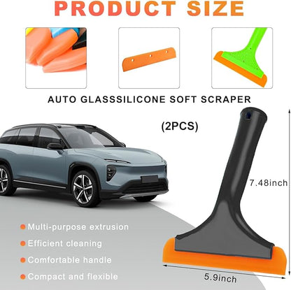 2PCS Small Silicone Window Squeegee, 5.9 Inch Car Windshield Water Blade Squeegee with Non-Slip Handle, All-Purpose Cleaning Squeegee for Car Windshield, Window, Mirror (Black+Light Green)