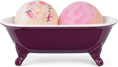 6.5" Ceramic Mini Decorative Clawfoot Bathtub Bar Soap Dish, Kitchen Sponge Holder and Shower Tray for Bathroom, 1 Pack(Burgundy)
