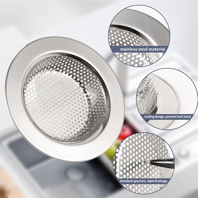 4 Pack Kitchen Sink Strainer Stainless Steel, Kitchen Sink Drain Strainer, Sink Strainers for Kitchen Sinks with Large Wide Rim 4.5" Diameter