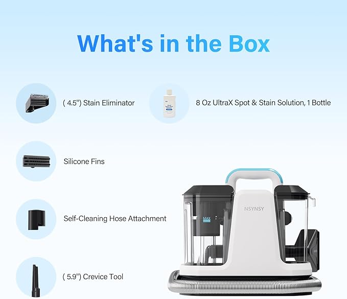 Portable Carpet & Upholstery Spot Cleaner, Compact Strong-Suction Machine with Scrubbing Brush, Removes Pet Stains, Spills & Dirt from Furniture, Stairs, Rugs, Mattresses & Car Interiors