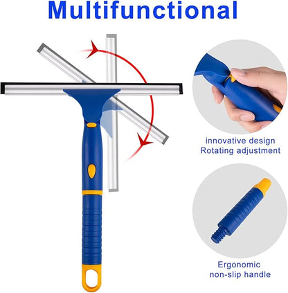 ITTAHO 10" Swivel Window Cleaning Squeegee, All-Purpose Anti-Slip Window Squeegee with 2 Blades, Window Cleaner Tool Bathroom Squeegee for Shower Doors, Tile Shower Walls，Mirrors,Car Windshields