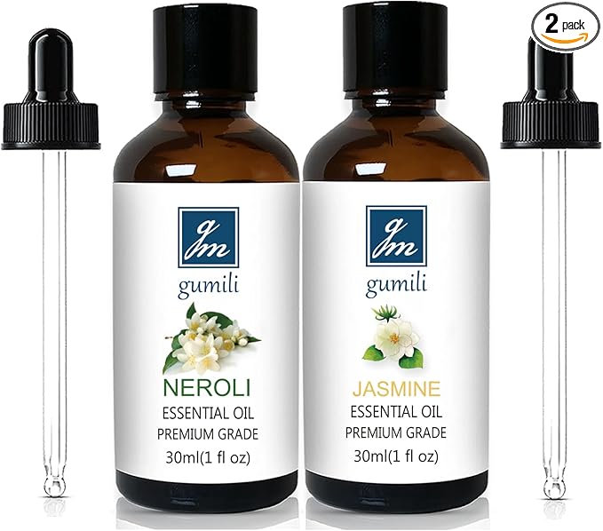 GM Gumili Neroli Essential Oil and Jasmine Essential Oil for Diffuser Perfume Candle Soap Making - 2 Oz, Pack of 2