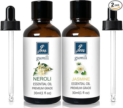 GM Gumili Neroli Essential Oil and Jasmine Essential Oil for Diffuser Perfume Candle Soap Making - 2 Oz, Pack of 2
