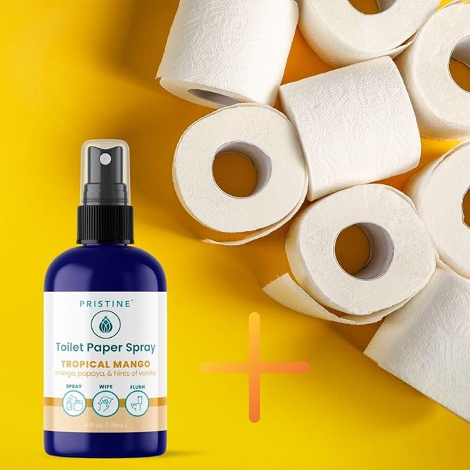 PRISTINE Toilet Paper Spray - As Seen on Shark Tank, More Natural Personal Cleansing Wipes & Flushable Wet Wipes Alternative, Spray Toilet Paper to Create Flushable Wipe, Tropical Mango, 4 fl oz