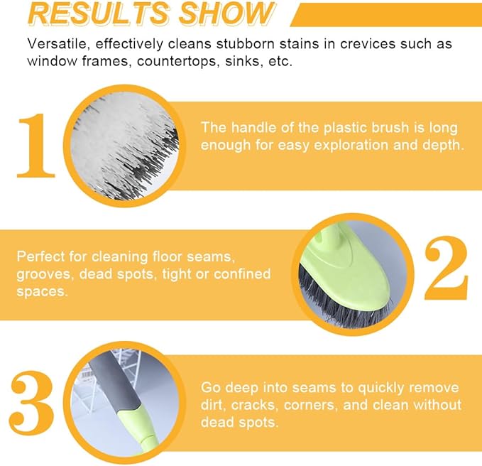 Cabilock Floor Scrub Brush with Long Handle, Hard Bristle Tile and Bathtub Cleaner for Deep Bathroom, Kitchen, and Carpet Cleaning, Yellow Plastic Shower and Toilet Scrubber